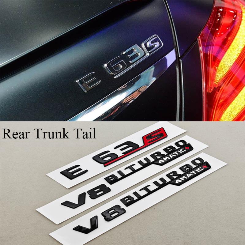 3D ABS Black Car Letters Logo E63S E63 V8BITURBO 4MATIC Fender Side Badge Rear Trunk Emblem Decals For Mercedes Benz AMG E63 S