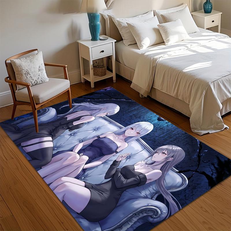 1 Pc Anime Girls Sofa Print Area Rug Non Slip Washable Mat for Bedroom Living Room Home Decor Aesthetic Anime Lover Gift