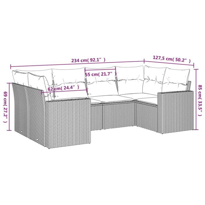 VidaXL Garden Lounge Set with Cushions 6 Pcs, Patio Sofas, Patio Furniture Set, Outdoor Furniture, Grey 3251719