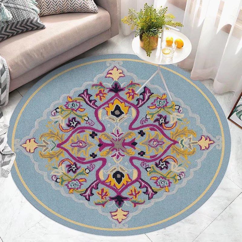 Alfombras redondas para sala de estar, decoración del hogar de área grande Floral Vintage, arte exótico IG bohemio de lujo, alfombras suaves de poliéster para dormitorio