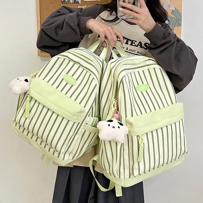 Striped Print Student Schoolbag Lightweight Commuter Backpack Girls Travel Bag