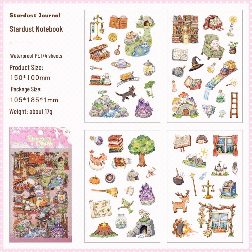 ZABC Die-cut PET Sticker Sheets: Life & Food Theme Happiness Guide Series (4 Sheets Included)