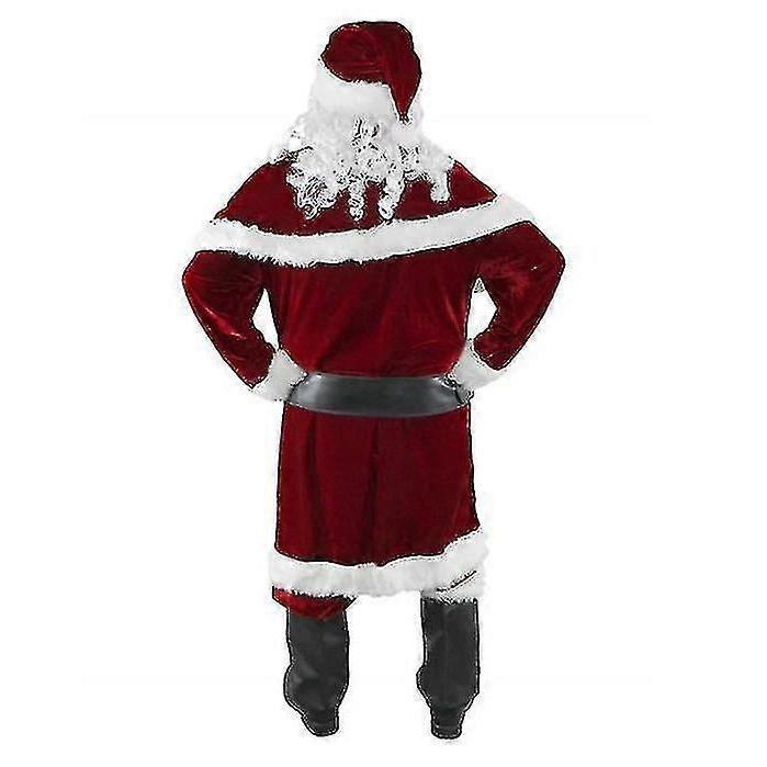 8 Pcs Mens Santa Costume Set Christmas Deluxe Velvet
