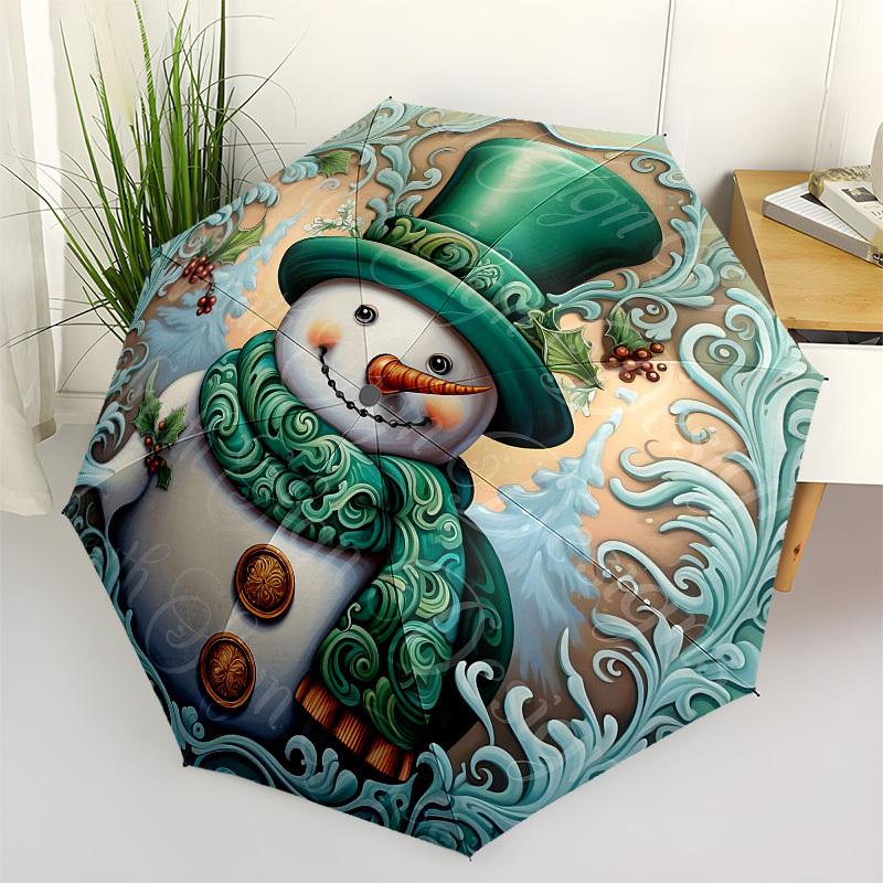 

Snowman, Winter Automatic Folding Umbrella Compact 8 rib Design, Unique Style, Suitable for Everyday Outdoor Use, Perfect Gift for Friends a