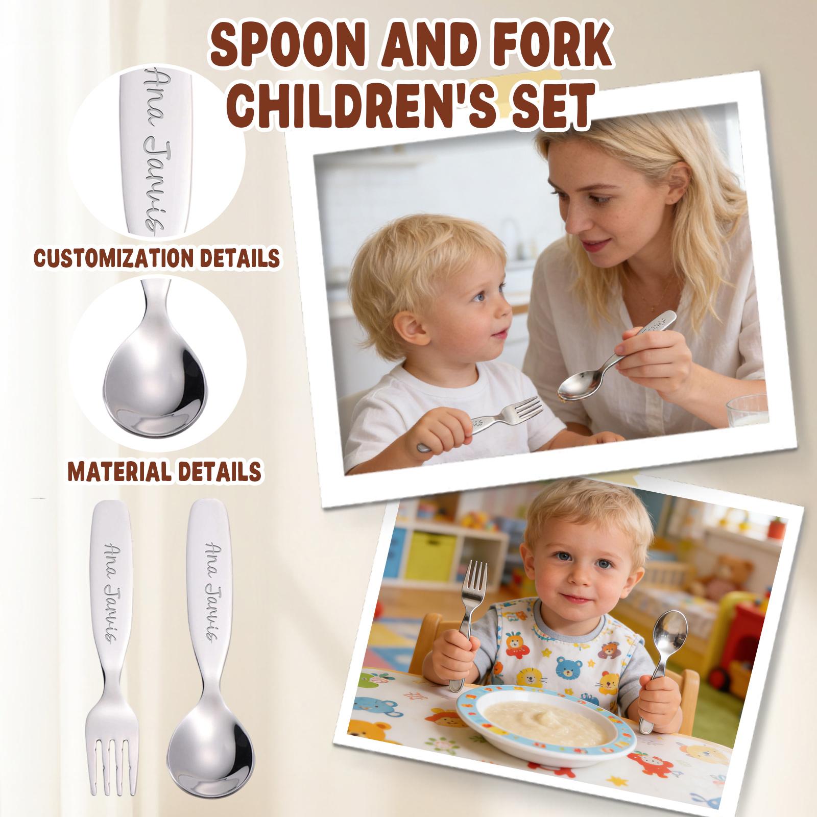 

Personalized Stainless Steel Spoon And Fork Set, Suitable For Children, Including Small Spoons And Forks For Desserts And Soups. One Size