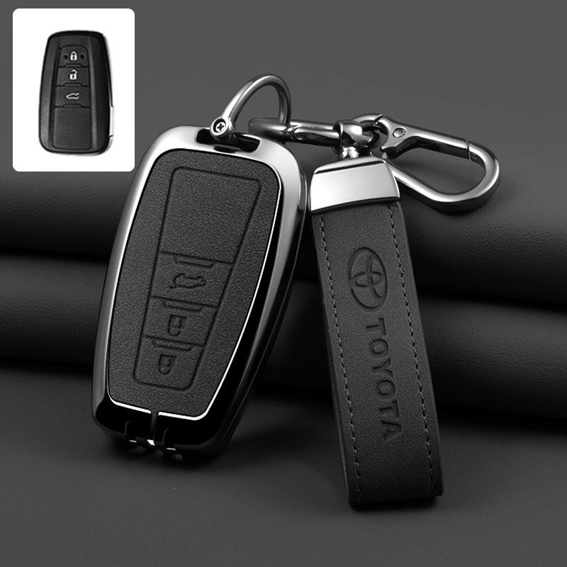 Leather Car Smart Remote Key Case Cover Shell for Toyota Avalon Camry RAV4 Prius CHR C-HR Corolla Land Cruiser Prado Keychain Ca