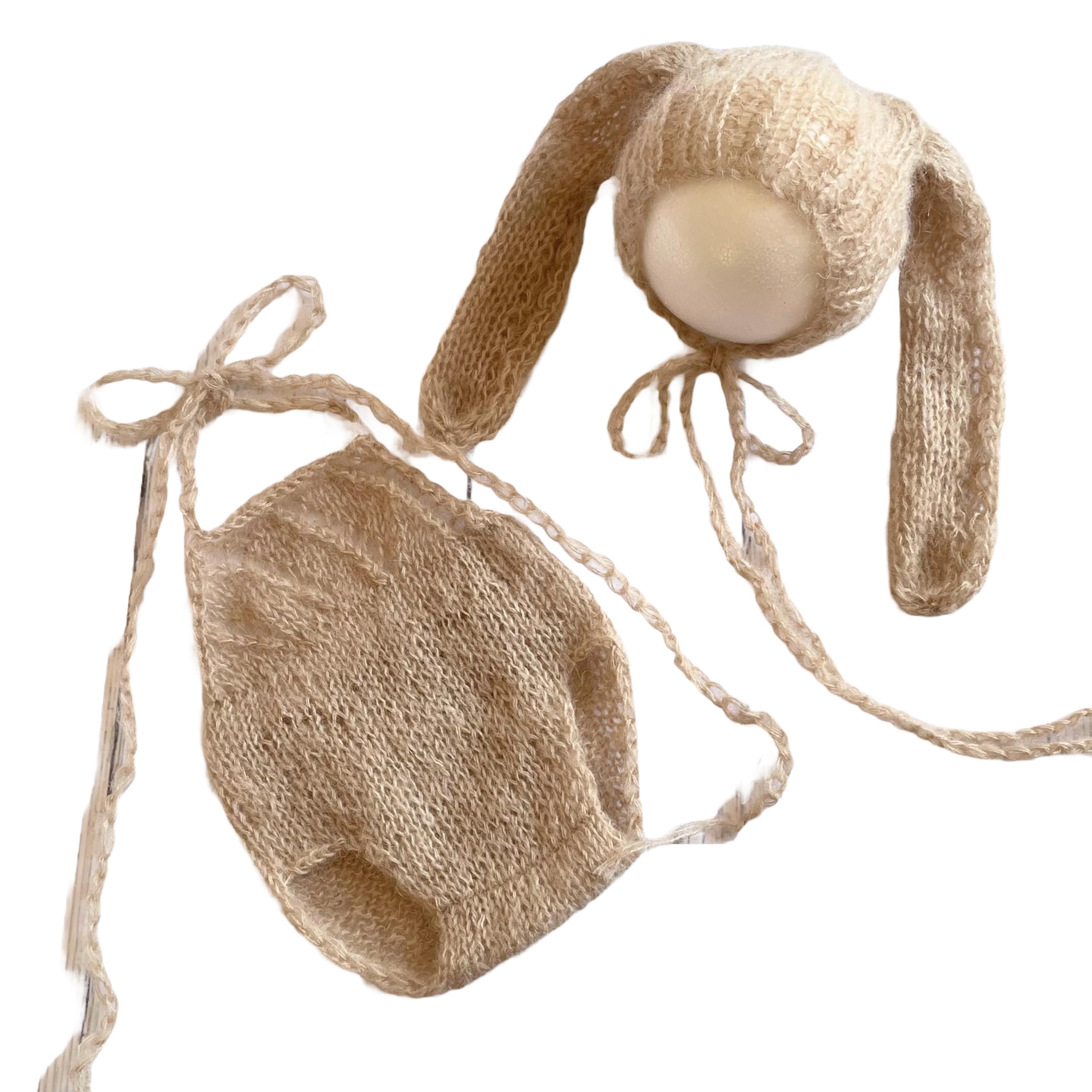 

Rabbit ear hat and knitted pattern overalls Newborn photo costume bonnet Age photo 6 months [NANA s shop] (Brown (5.5~8 kg))