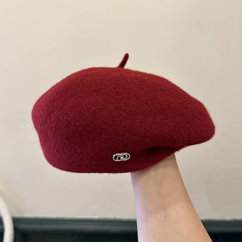 Czarny Beret Koreański Styl Duży Obwód Głowy Podkreślający Twarz Mały Kapelusz Malarski Kobiety Jesień Wełniany Kapelusz Beret