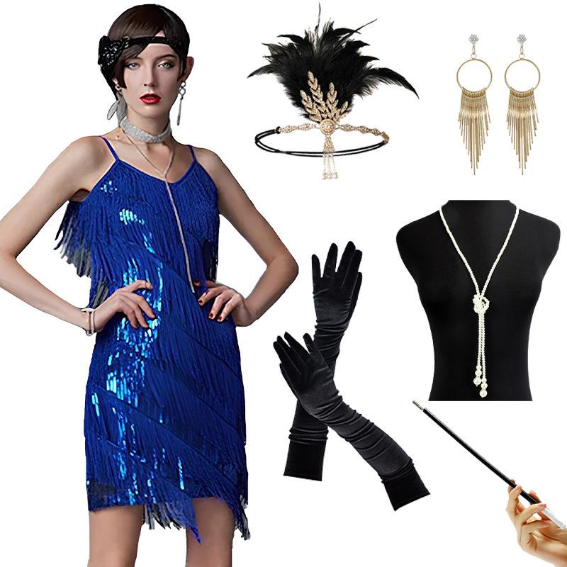 Gatsby 1920s Tassel V-Neck Spaghetti Strap Evening Gown: Retro Latin Dance & Cocktail Party Dress