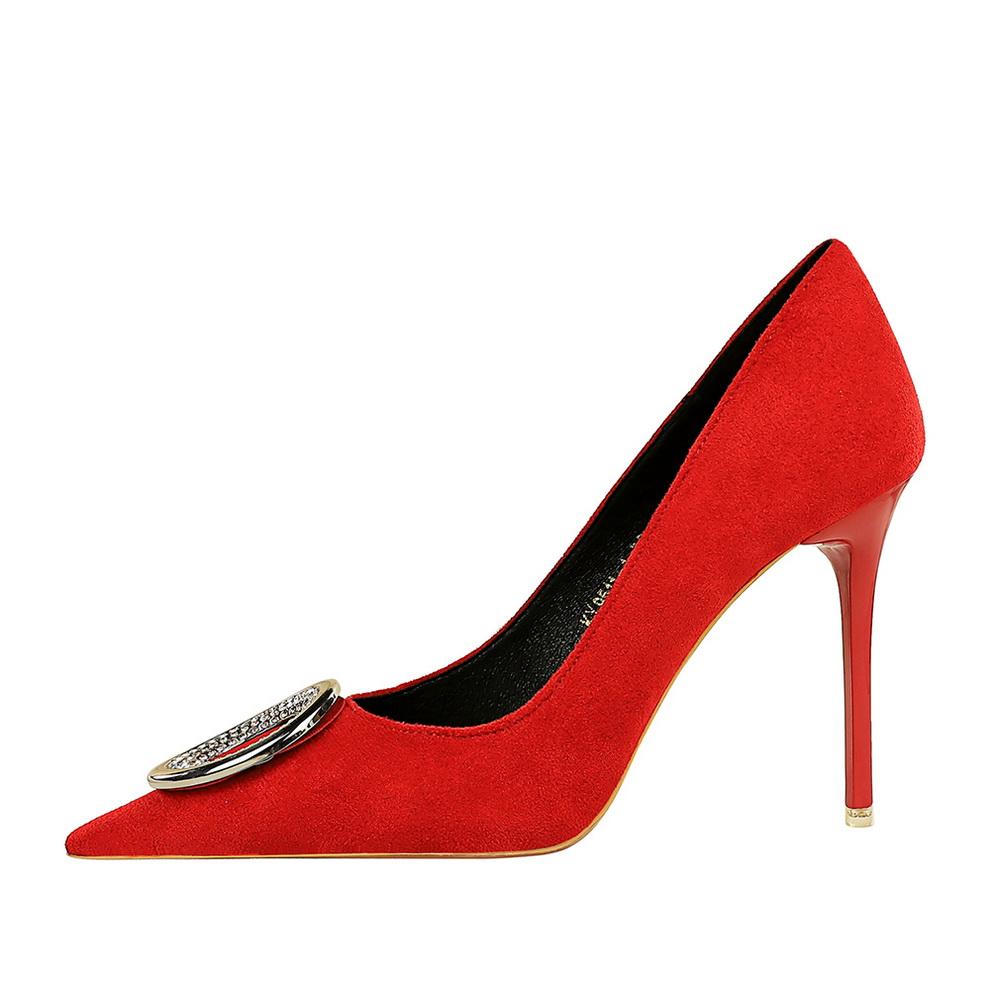 Pantofi de damă cu corecție pentru picioare pentru slăbire, tocuri super înalte, piele întoarsă, gură adâncă, cataramă ascuțită cu strasuri metalice, pantofi simpli cu toc înalt