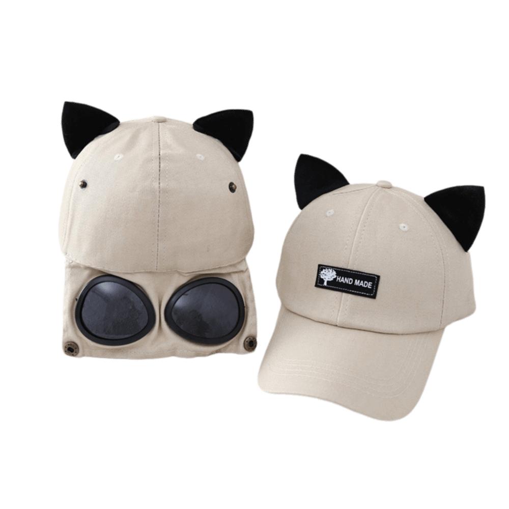 

New Cat Ear Cat Ears Hat With Goggles Breathable Hip Hop Hat Sunshade Baseball Cap Unisex бежевый