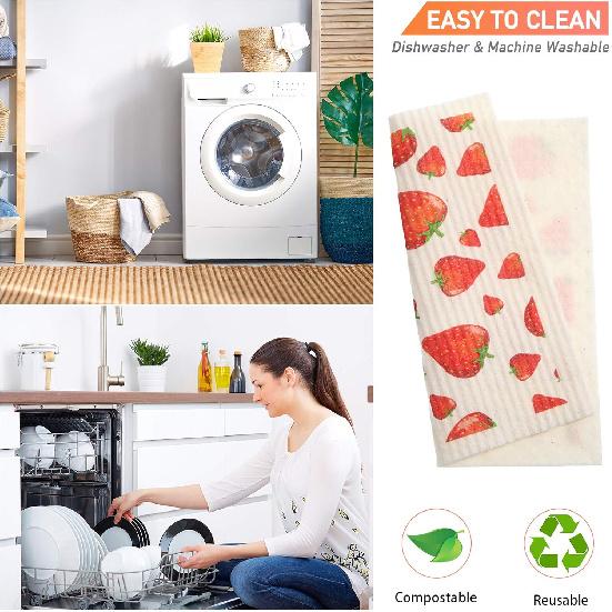 Patelai Mixed Fruit Swedish Kitchen Dishcloths Reble Dish Towels Absorbent and Fast Dry Cleaning Cloths for Kitchen Blueberry Cherry Strawberry Lemon
