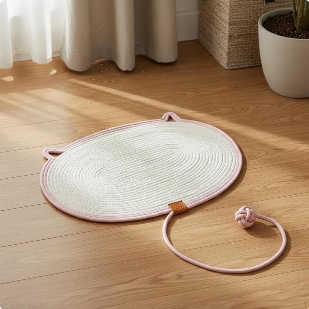 Cat Scratching Mat Scratch Resistant Woven Rope Scratcher Feline Pad Magenta White 50*35cm