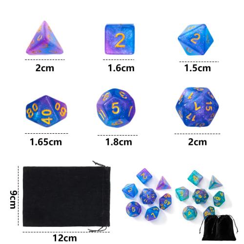 Koundeneko Polyhedral Dice, 2 Sets (14 Dice), 4-Sided, 6-Sided, 8-Sided, 10-Sided, 12-Sided, 20-Sided, Mythology, TRPG, MTG, Board Game, Card Game, Ta
