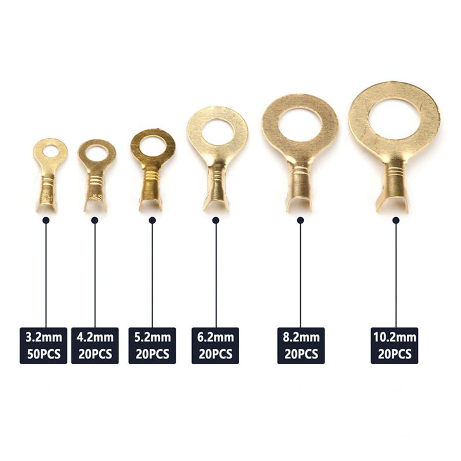 150Pcs Ring Type Brass Non-insulated Crimp Terminals Cable Wire Connectors Set