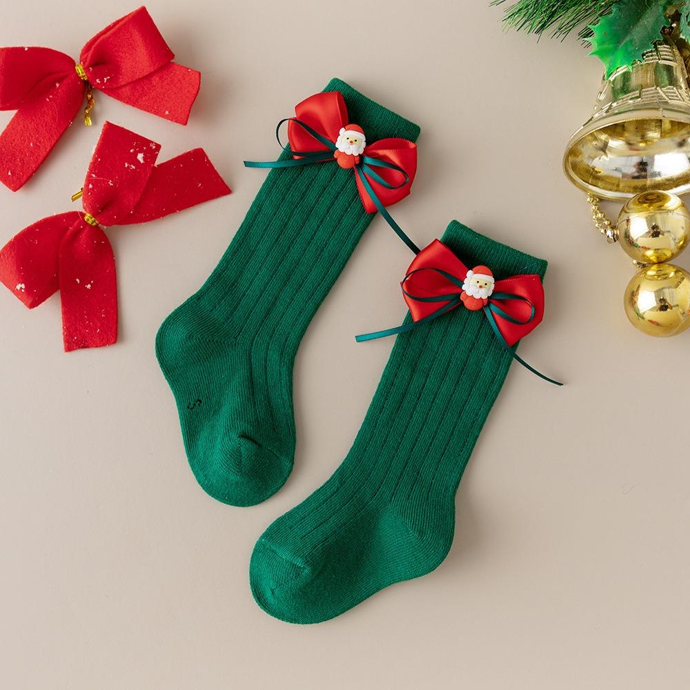 Red Kids Red Socks Cotton Bow Middle Tube Socks Soft Baby Middle Tube Socks  Autumn Winter