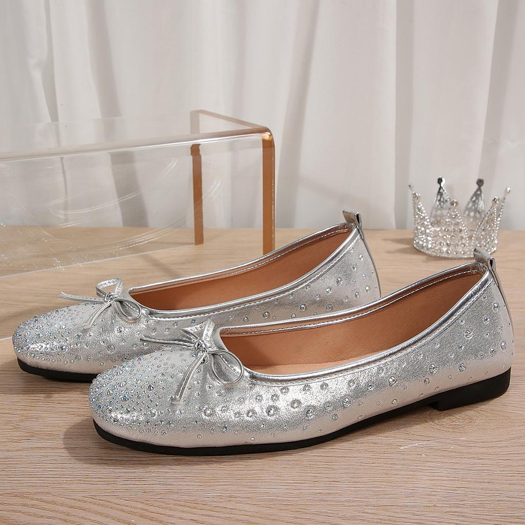 Bow Rhinestone Flat Lazy Shoes 2025 Autumn New Plus-size Pedal Beanie Shoe Woman
