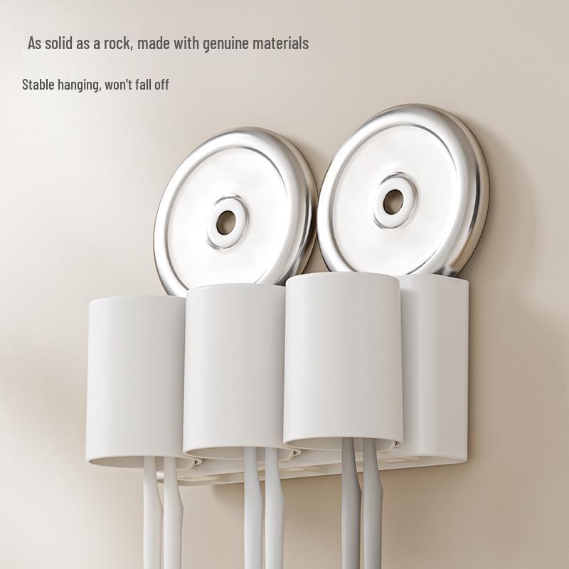 Wall-Mounted Toothbrush & Tooth Cup Holder Set - Punch-Free Installation, Home Storage Solution