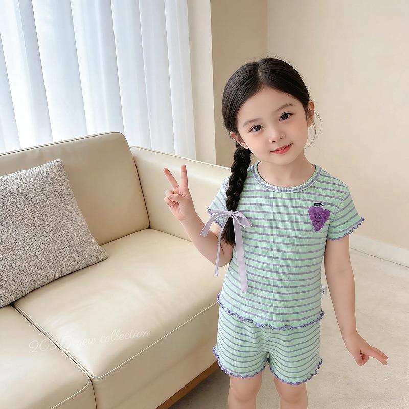 Children's Striped Summer Two-Piece Set: Soft Short Sleeve T-shirt & Elastic Waist Shorts