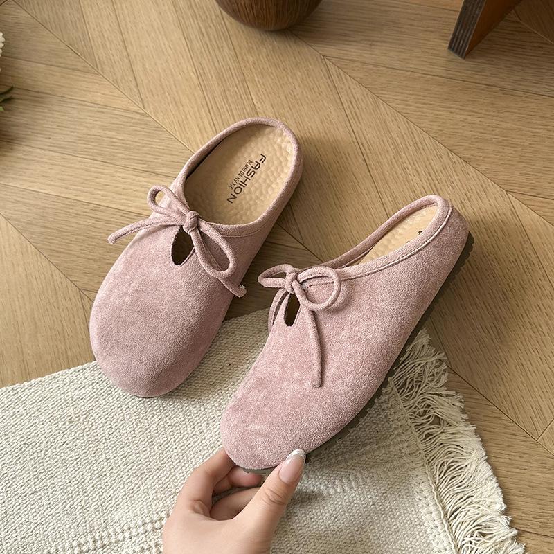 Soft Leather Thick-soled Bag Head Half Slippers Women's Outer Wear 2025 Autumn New Non-slip Pregnant Women Ugly Boken Half-tray Shoes