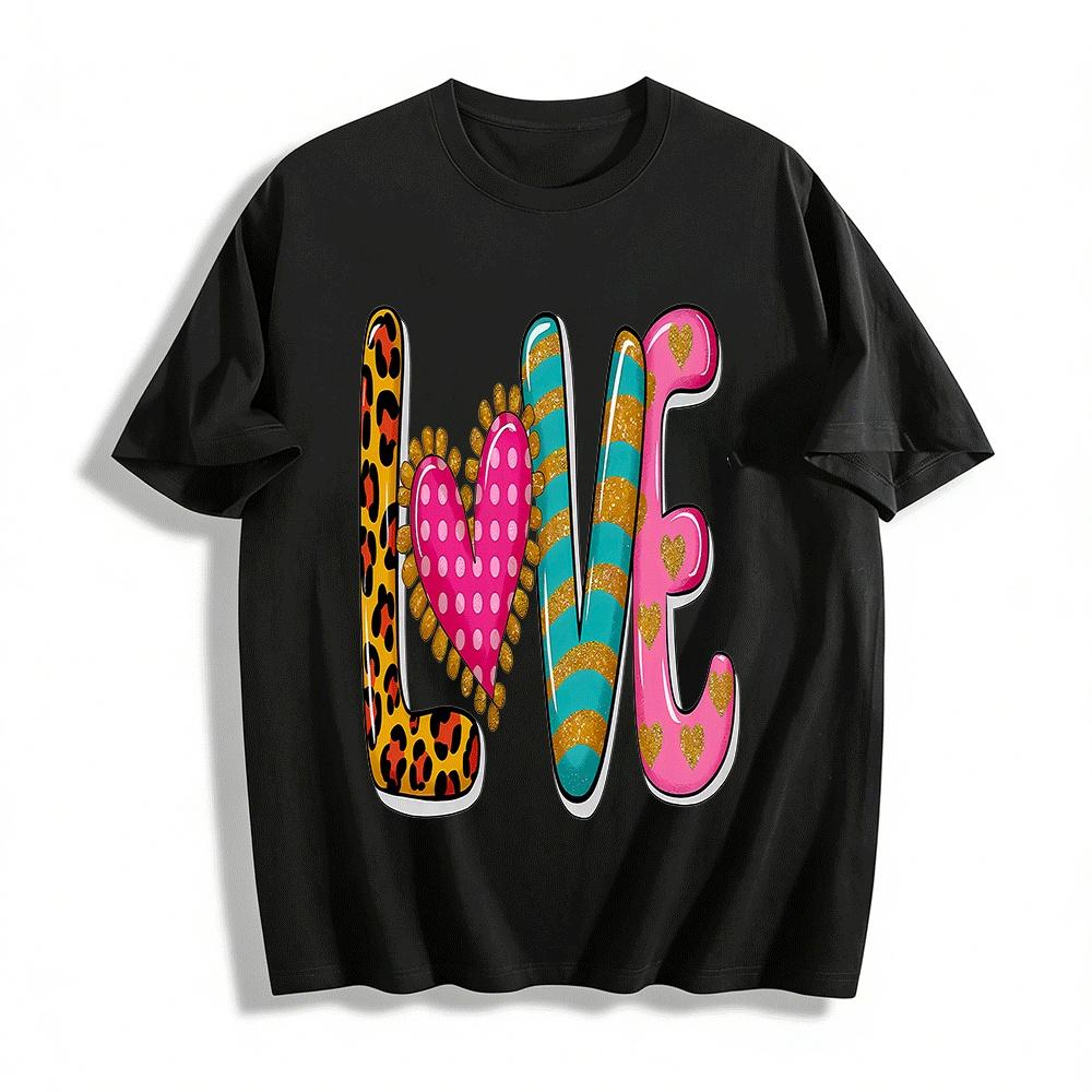 Love Leopard Print Casual Top Trendy Loose Fit Short Sleeve T-Shirt Pure cotton T-shirt XXS