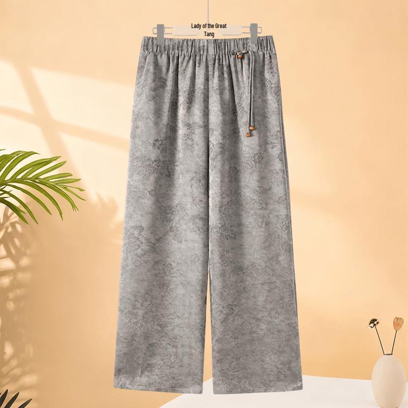Yuzhaolin Women s Mid-Aged Summer Ice Silk Straight Pants 4XL