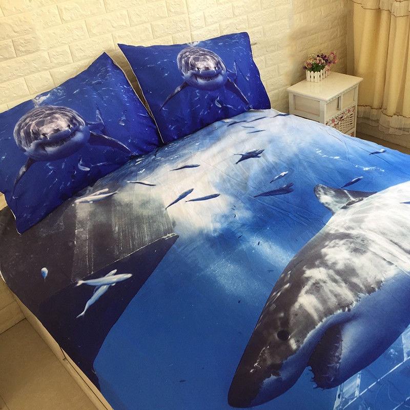 Stunning 3d Shark Duvet Cover With Pillow Cases Marine Animal Quilt Bedding Set New