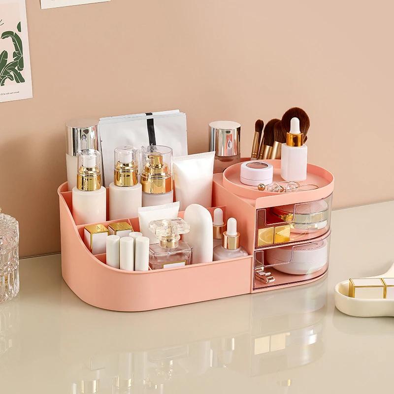 Makeup Storage Box With Mirror Desktop Dressing Table Makeup Mirror Cosmetics Jewelry Storage Box Touch Light Storage Organizer