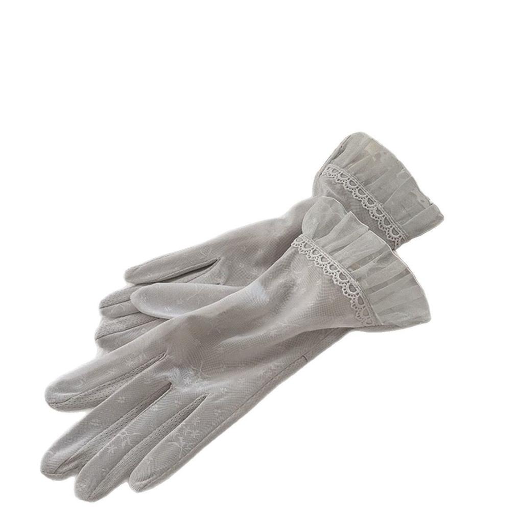 Sunscreen Gloves Women's Non-slip Ice Silk Gloves Outdoor Cycling Driving Summer Lace Thin High Elastic Breathable Gloves