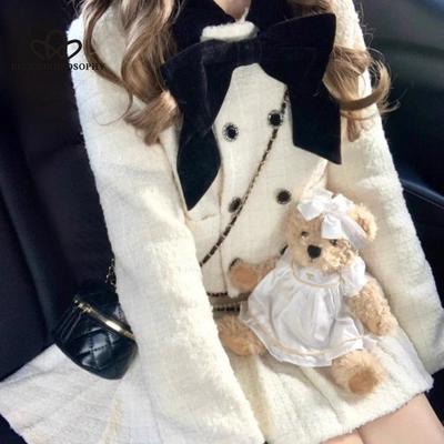 French Premium Color Clashing Bow Coat  High Quality Women's Coat Casual Style Coat