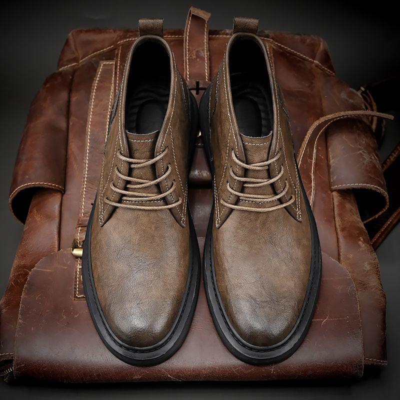 Men's Leather Shoes Retro  Boots High Top Leather Shoes