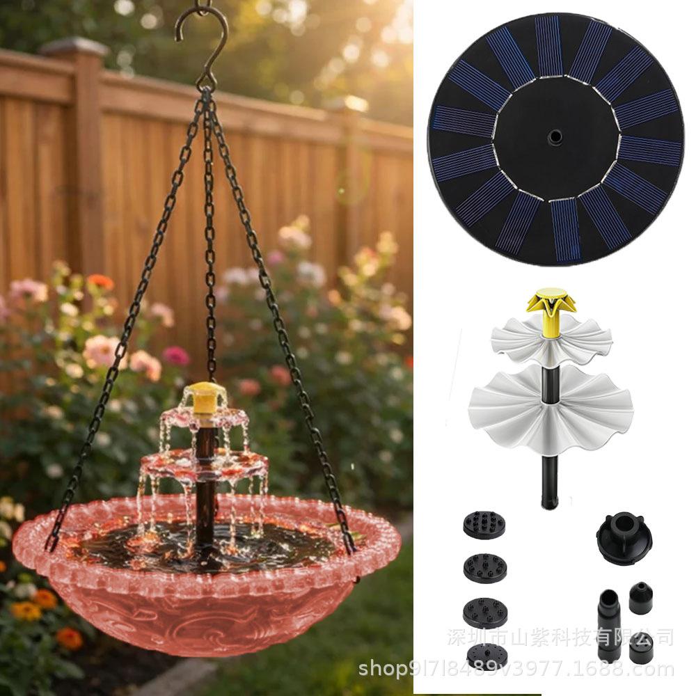 Solar Cascade Hanging Bird Bath Fountain for Bird Feeding and Bathing, Outdoor Garden Hummingbird Feeder Tray