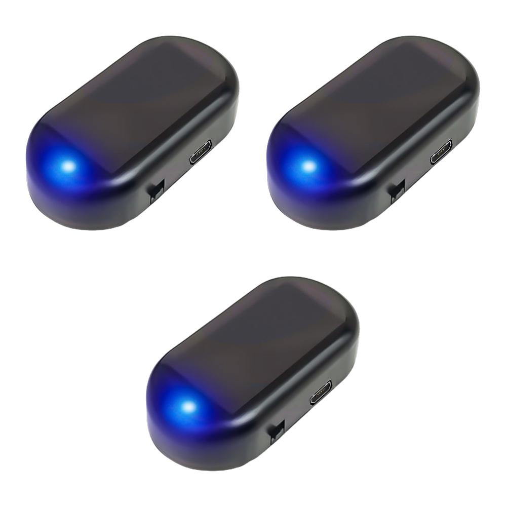 Solar Powered Car Fake Security Light Blue/Red Light LED Flashing Light Simulated Car LED Warning Light Anti-Theft Caution Lamp