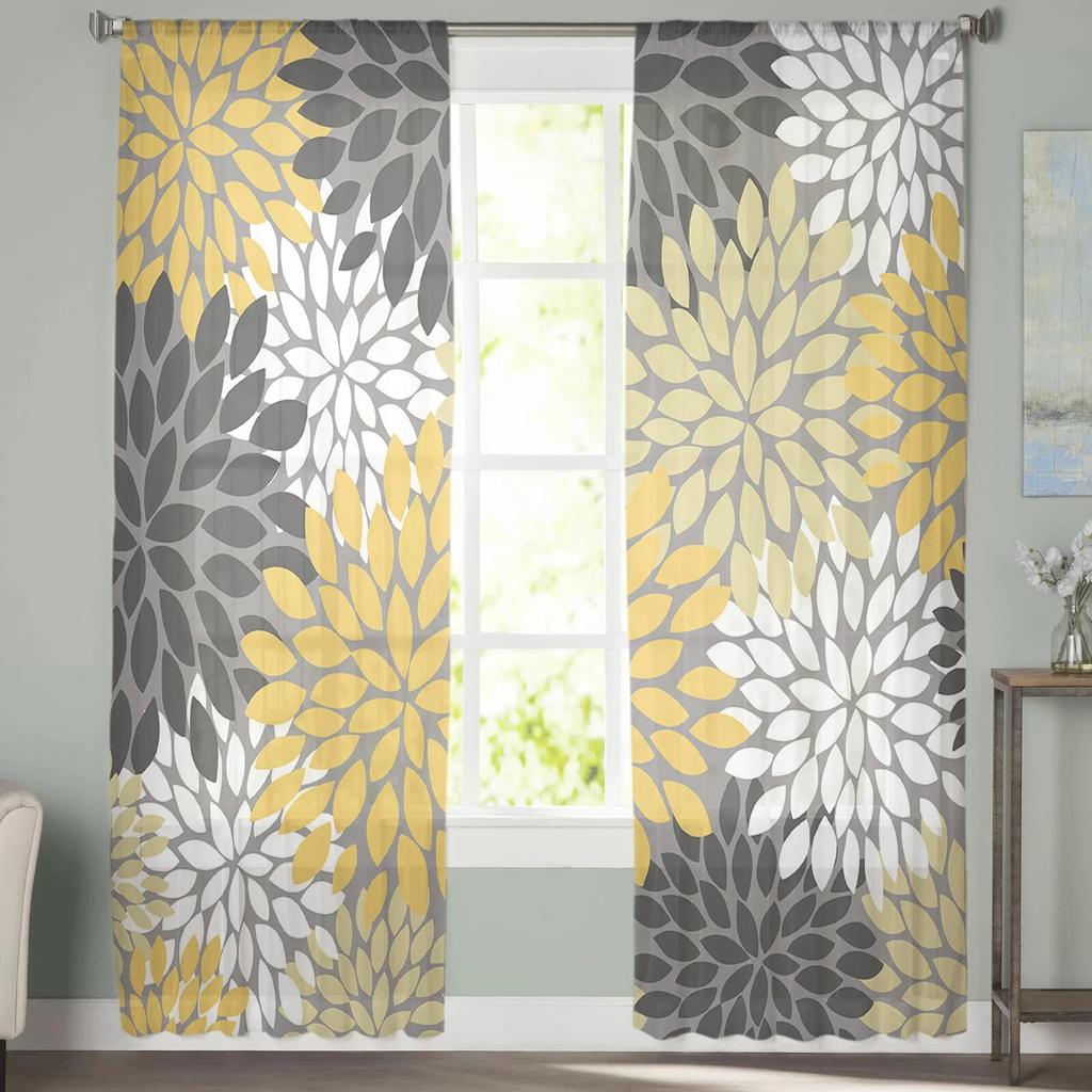 Perdele din tul cu flori galbene de culoare vintage Dahlia pentru sufragerie perdele transparente pentru dormitor perdea fereastră de bucătărie