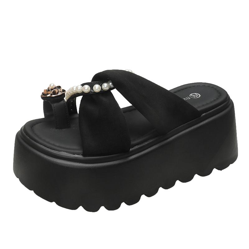 Fashion 8CM Platform Sandals Women 2025 Summer New Non-slip High Heels Flannel Slippers Ladies Open-toed Roman Soft Beach Shoes