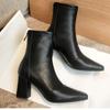 New Style Shoes for Women Ankle Boots for Women Side Zipper Stretch Middle Heel Plus Size Short Boots Pointed Shoes