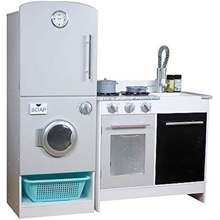 Dřevěná kuchyňka na hraní - WOOMAX - Modulární Moderní - 2 moduly - 7 doplňků - Vícebarevná