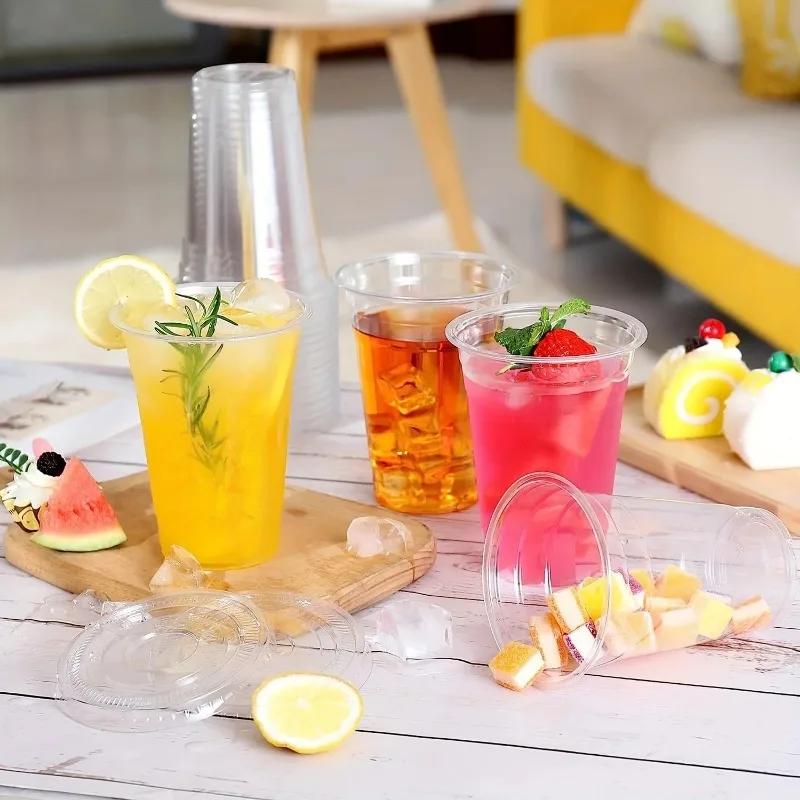 Plastic Cups With Lids Clear Disposable Cups Perfect for Weddings Birthdays Parties Camping Coffee Milkshake Cold Drinks