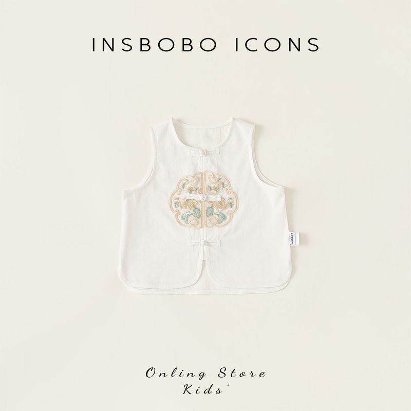 Insbobo Girls  Vest Summer New Style Children s New Chinese Style Sleeveless Top Baby National Style Children s Clothing Girls  Trendy Style White 80