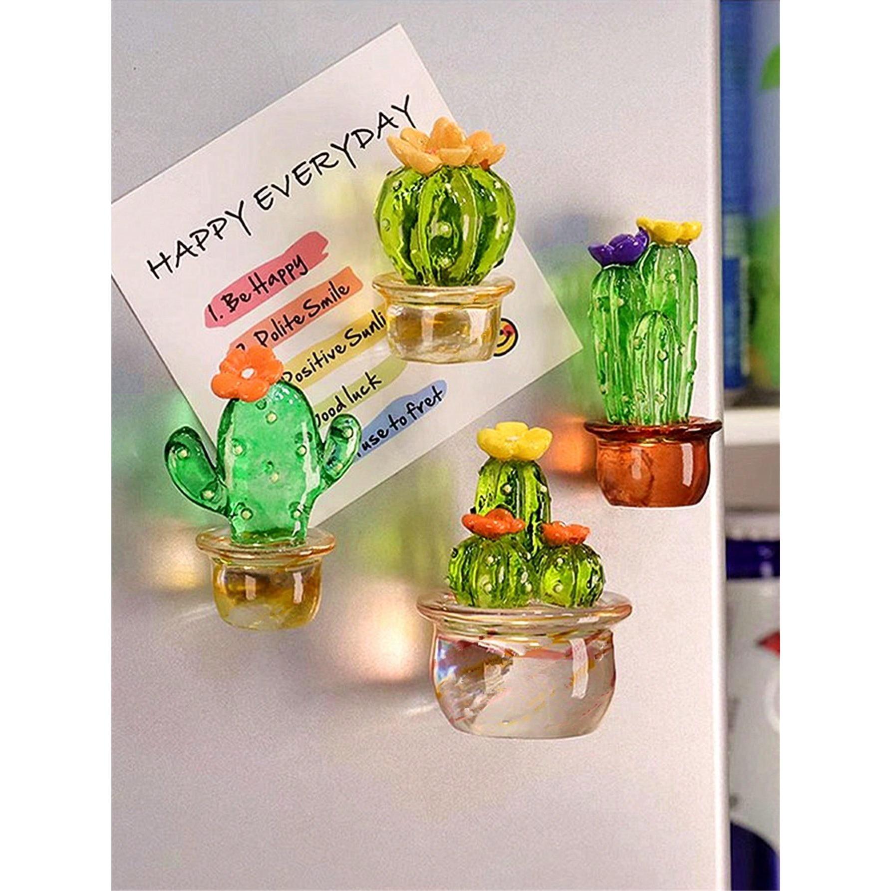 

4 шт., креативная имитация растения кактуса, сочный магнит, наклейка на холодильник, мультяшная прозрачная смола, магнитная наклейка, украшение для офиса