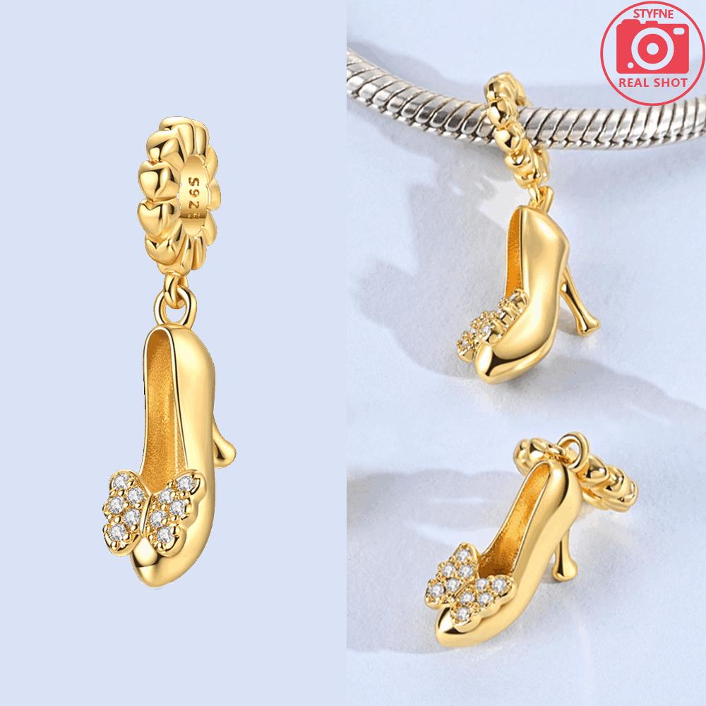 

Golden High-heeled Shoe Pendant Blue Heart Airplane Earth Clock 925 Silver Bead Fit Bracelet Fit Bracelet Accessory