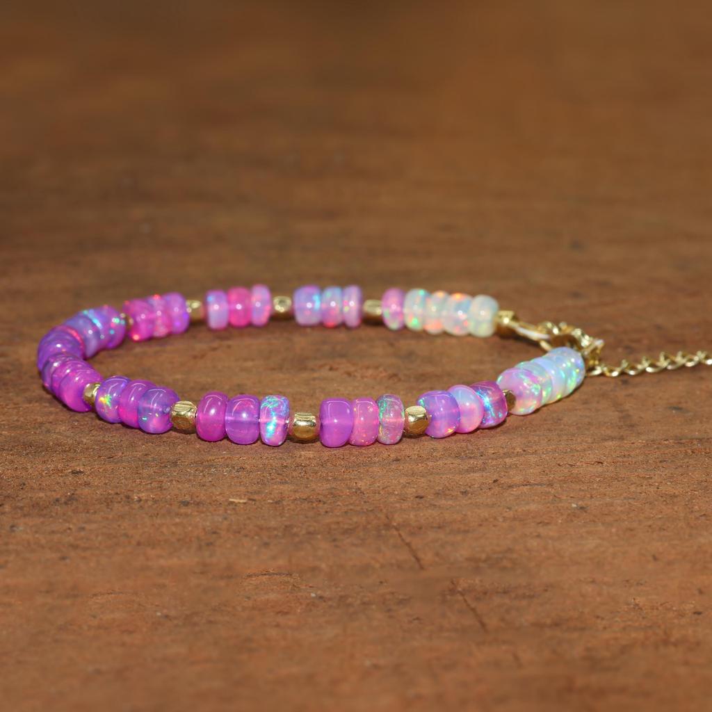 Lila Opal Perlenarmband, Zierlich Gold Filled, Sterling Silber