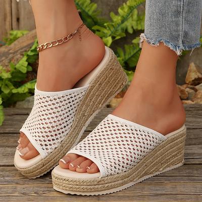 Sandali Zeppa Intrecciati in Rete Traforata Donna Moda Estiva Suola Spessa Espadrillas Ciabatte Donna Comfort Sandali Piattaforma Casual