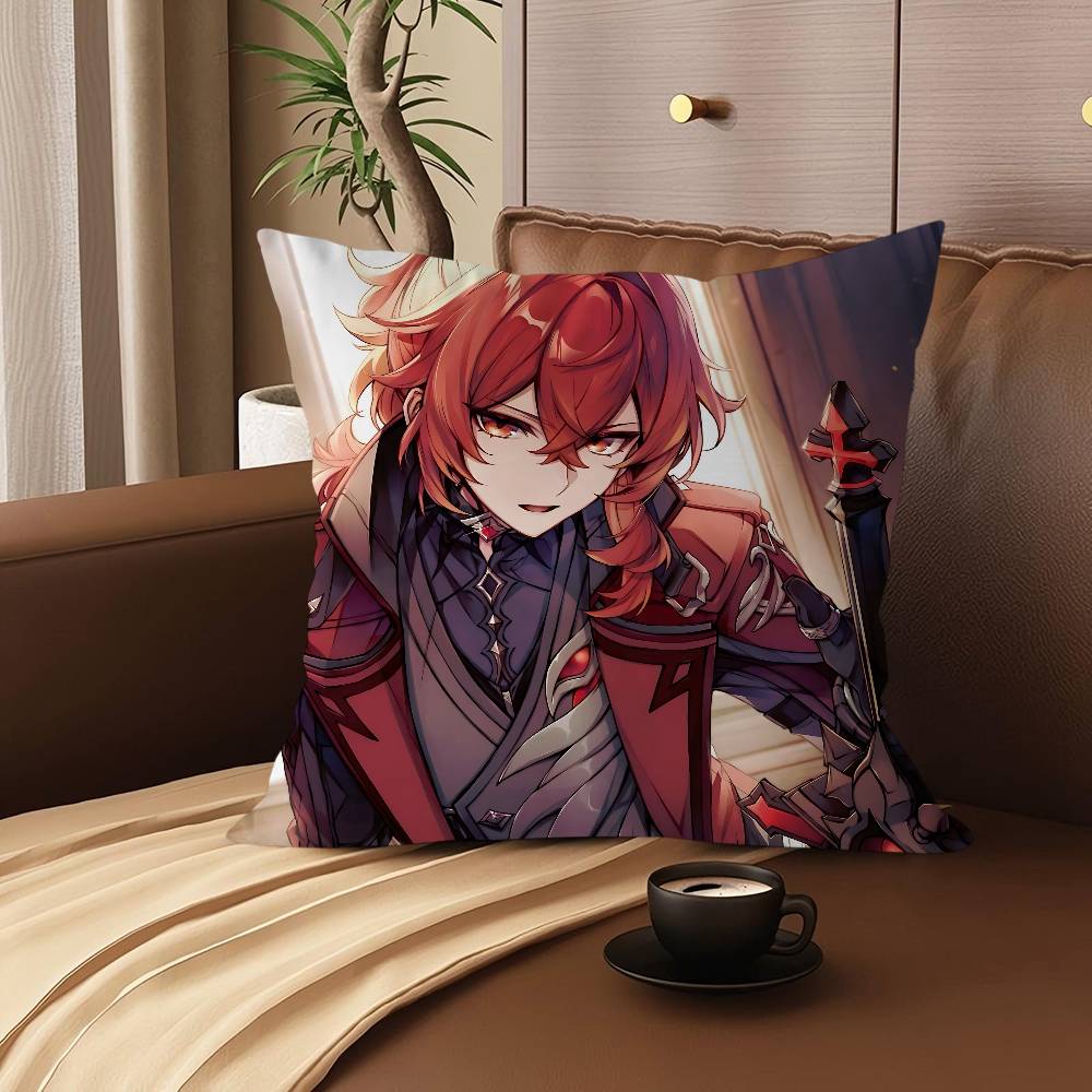 Diluc Ragnvindr Personalized Picture Text Home Decorative Pillows Household Gifts 45x45cm