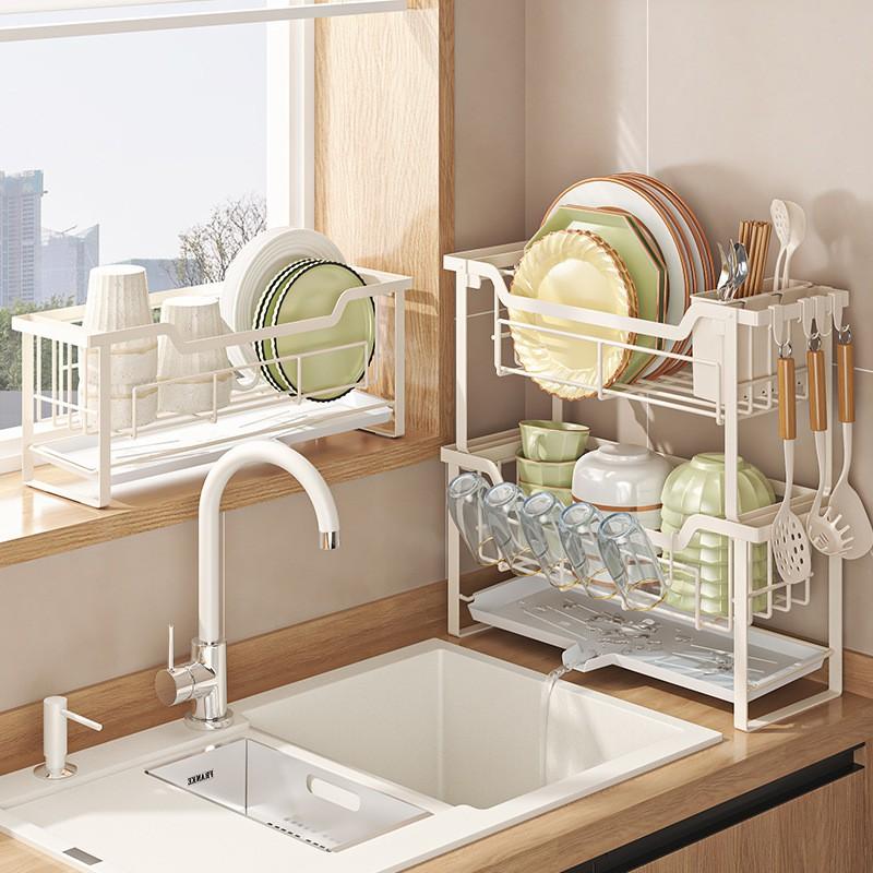 Schlankes doppellagiges Geschirrtrockengestell Küchenspülbeckenrand Karbonstahl Modern Minimalistisch Arbeitsplattenorganizer