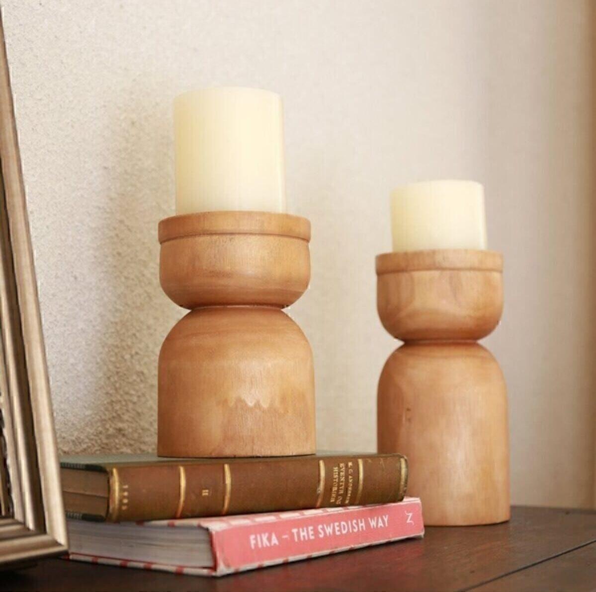 

Set of 2 Wooden Candle Holder Candlestick Home Decoration Standart коричневий