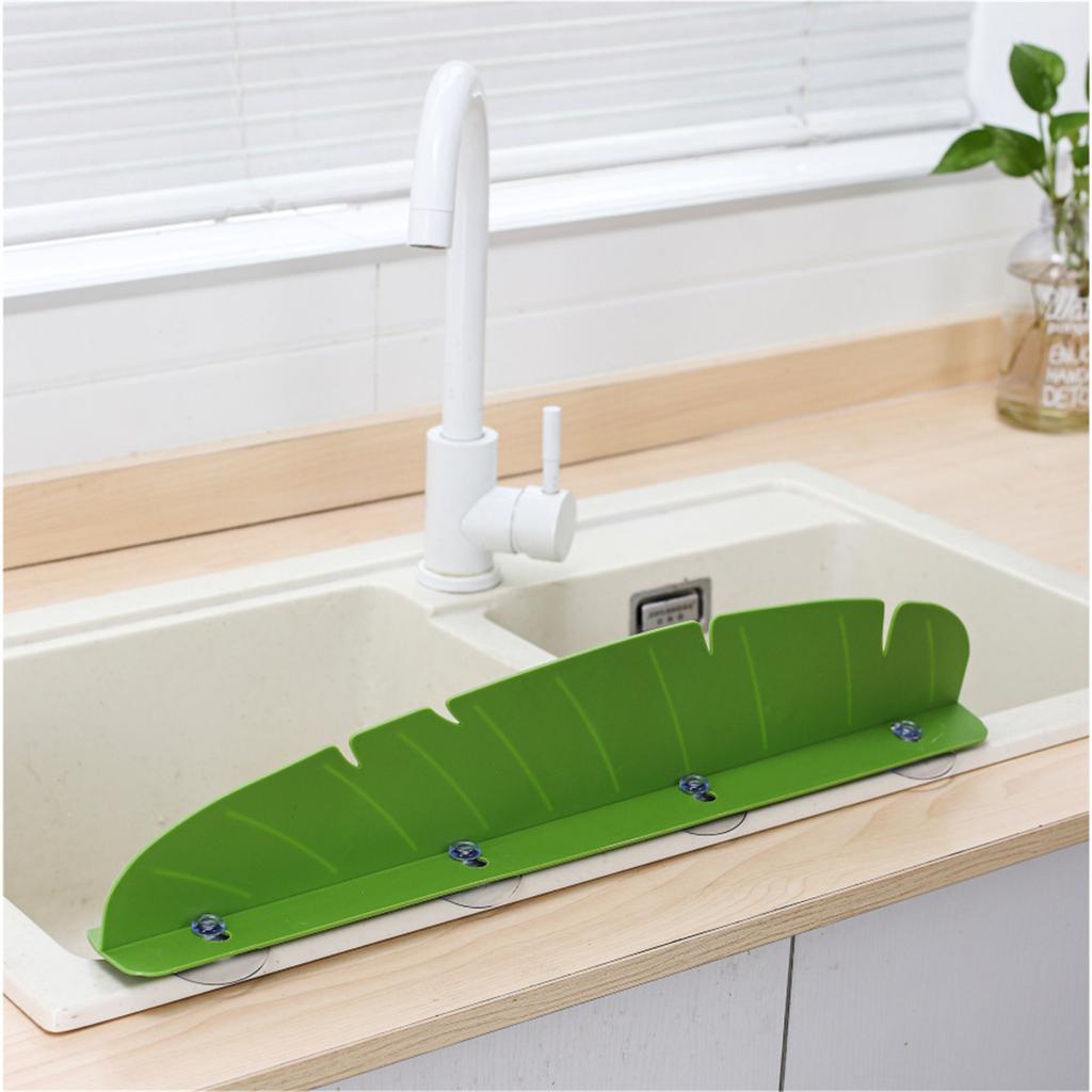 Kitchen Sink Water  Guards Soft Banana Leaf Shape Water Sink Flap Block With Suckers Oil-Proof  Proof Sink Access