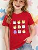 Cute Hamster Grid Cartoon Kids T Shirt Boys Girls Short Sleeve Crew Neck Cotton Parent Matching Casual Tops Toddler Youth