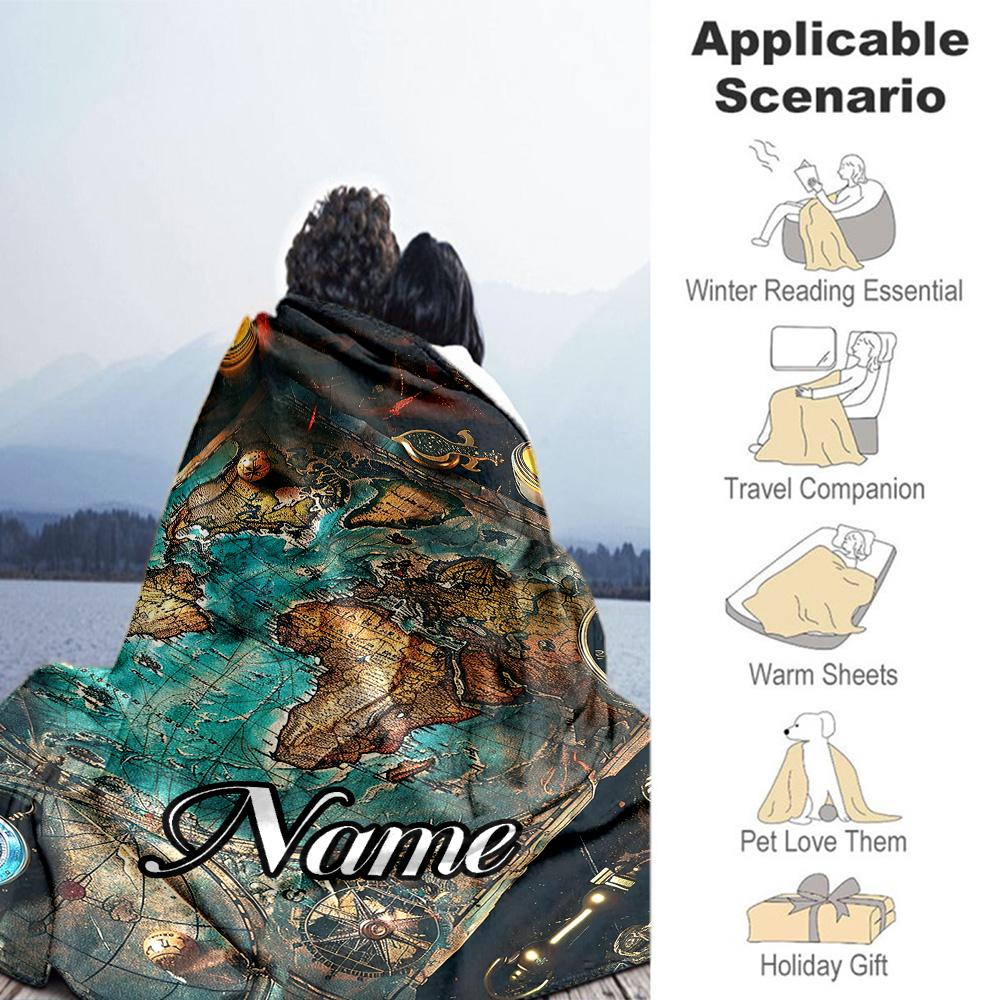 Old World Map Customize Your Name Blanket Throw Personalized Blanket Ultra-Soft Great for Bedding Livingroom Office Home Decor Four Seasons Universal