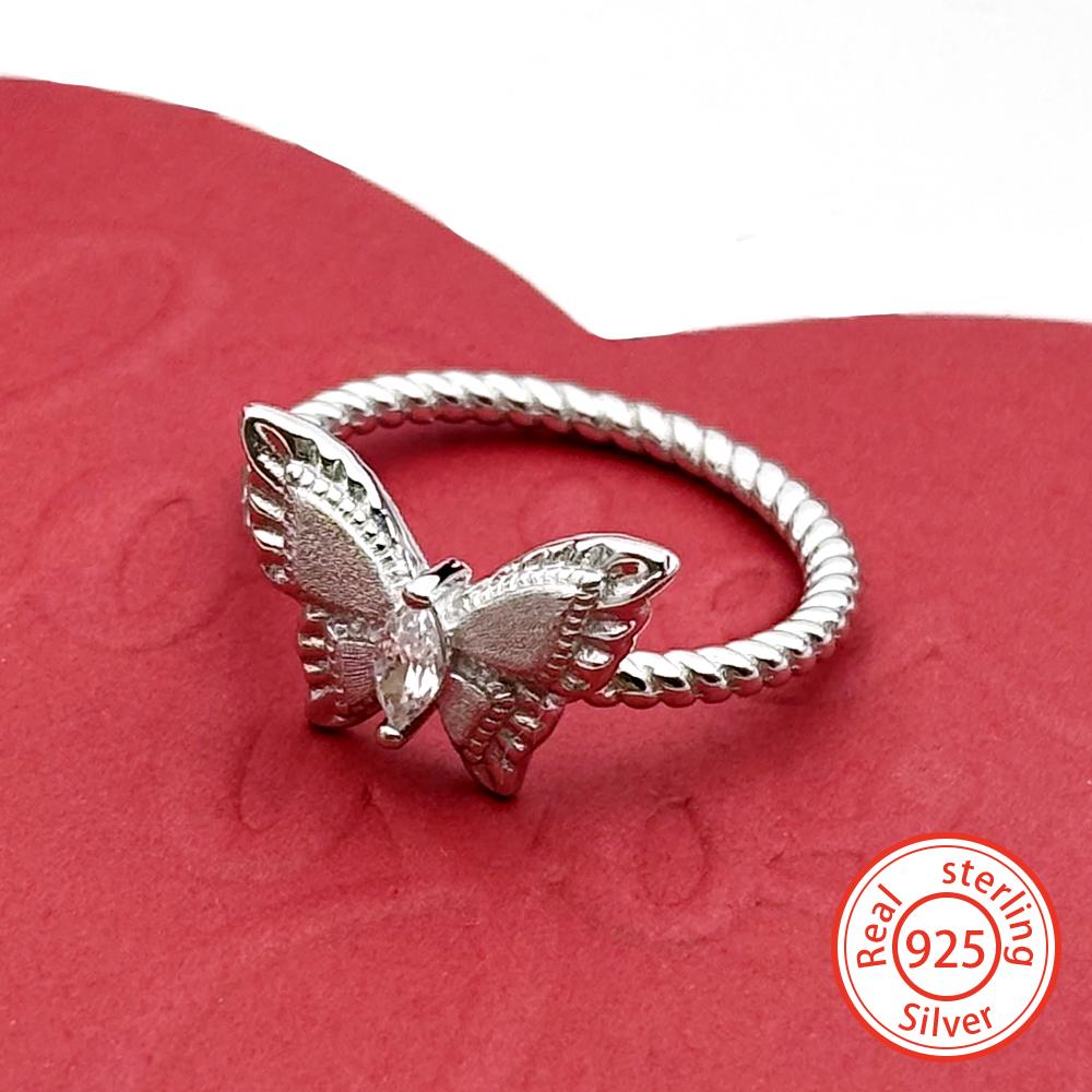 925 Sterling Silver Butterfly Ring For Women Wedding Luxurious Exquisite Crystal Female Elegant Anniversary Finger Jewelry Gifts